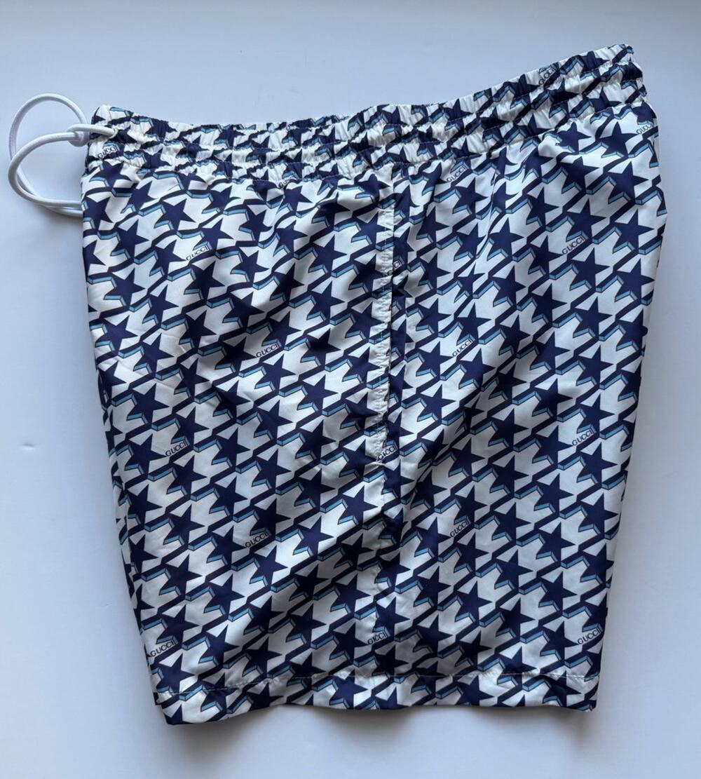 Gucci Geometric Star Print Swim Shorts Blue/White Men 30 US (46 Euro) 790916 NWT